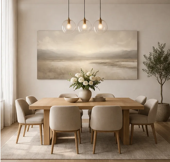 תמונת קנבס אבסטרקטית בגוונים טבעיים דגם ";Golden Mist";בעיצוב מינימליסטי יוקרתי