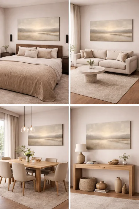 תמונת קנבס אבסטרקטית בגוונים טבעיים דגם ";Golden Mist";בעיצוב מינימליסטי יוקרתי