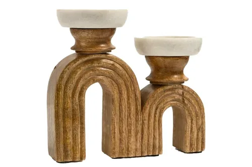 פמוט עץ כפול פרובנס - זוג פמוטים מעץ