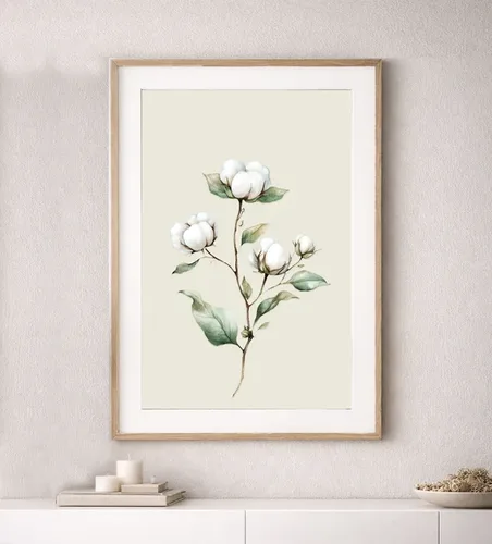 ענף כותנה בשילוב עלים ירוקים