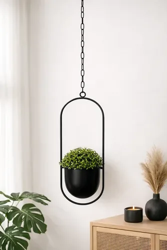 בית עציץ אובלי תלוי ממתכת בעיצוב מודרני