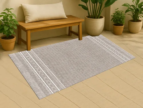 שטיח פי וי סי נורדי בהיר בטקסטורה של פשתן - דגם "אואזיס 5'"