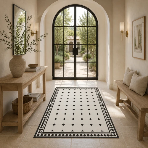 שטיח פיויסי מינימליסטי - Victorian pattern-  שטיח פיויסי שחור לבן