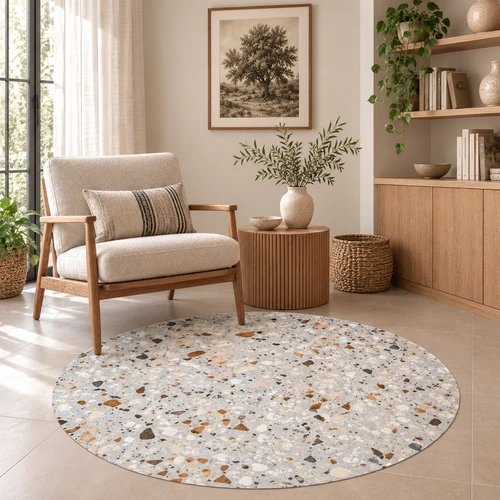 שטיח פי וי סי עגול טרצו - דגם Terrazzo pattern