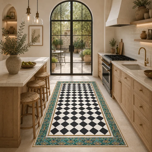 שטיח פיויסי מעוצב - דגם Chess pattern & Moroccan tiles