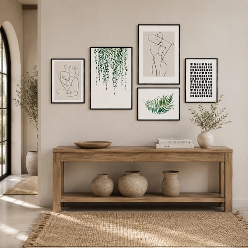 קיר גלריה מודרני בשחור לבן וירוק | סט 5 תמונות - BOTANIC LINES